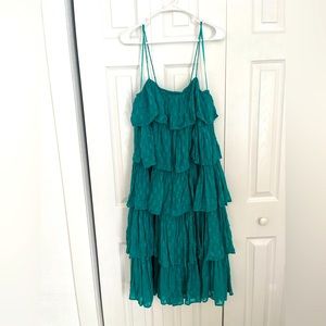 Anthropologie teal tiered midi shift dress XS NWT